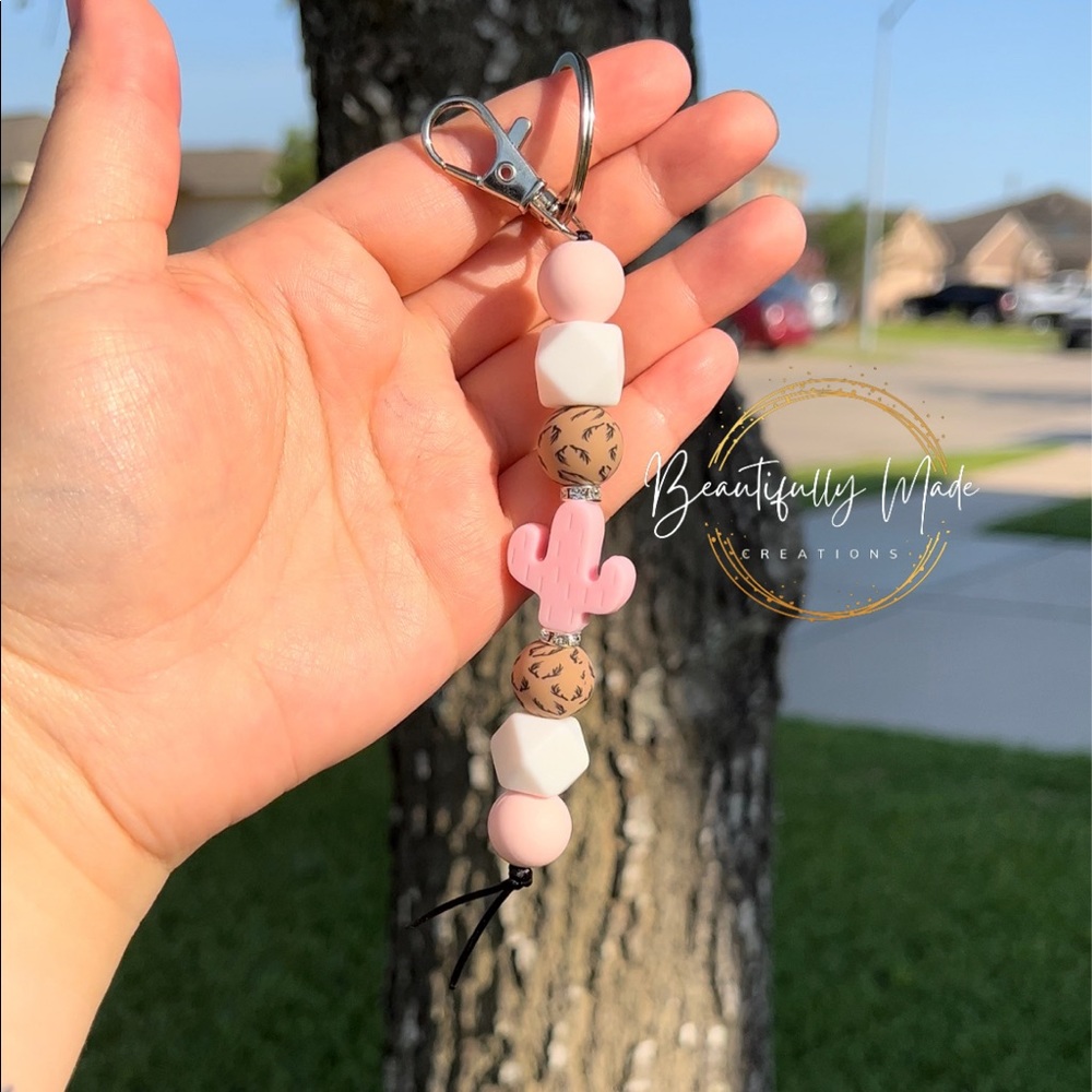 Pink cactus keychain